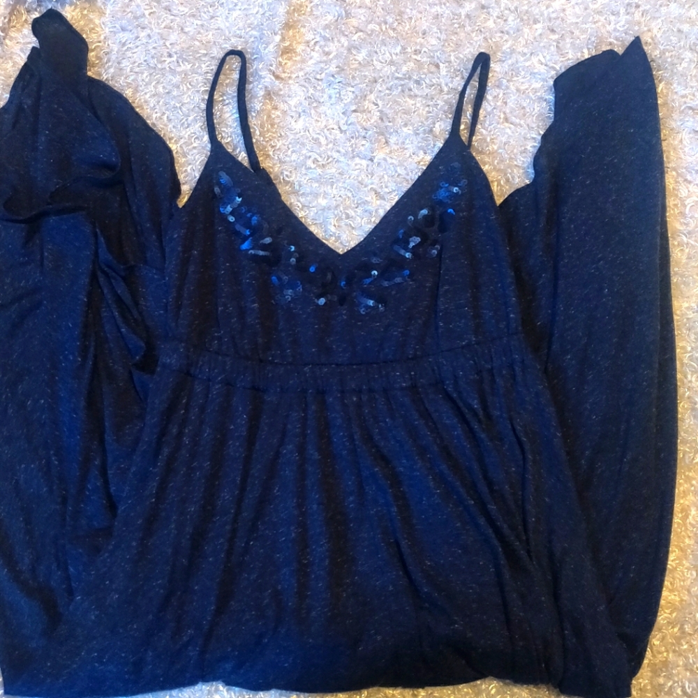 Women's Handkerchief Hem Dress Beautiful Winter Weight Sequin Blue Sz XS NWOT